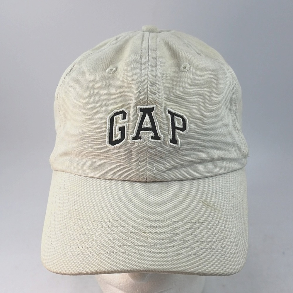 Vintage GAP Hat Cap Strap Back Off White Spell Out Soft Dad Embroidered